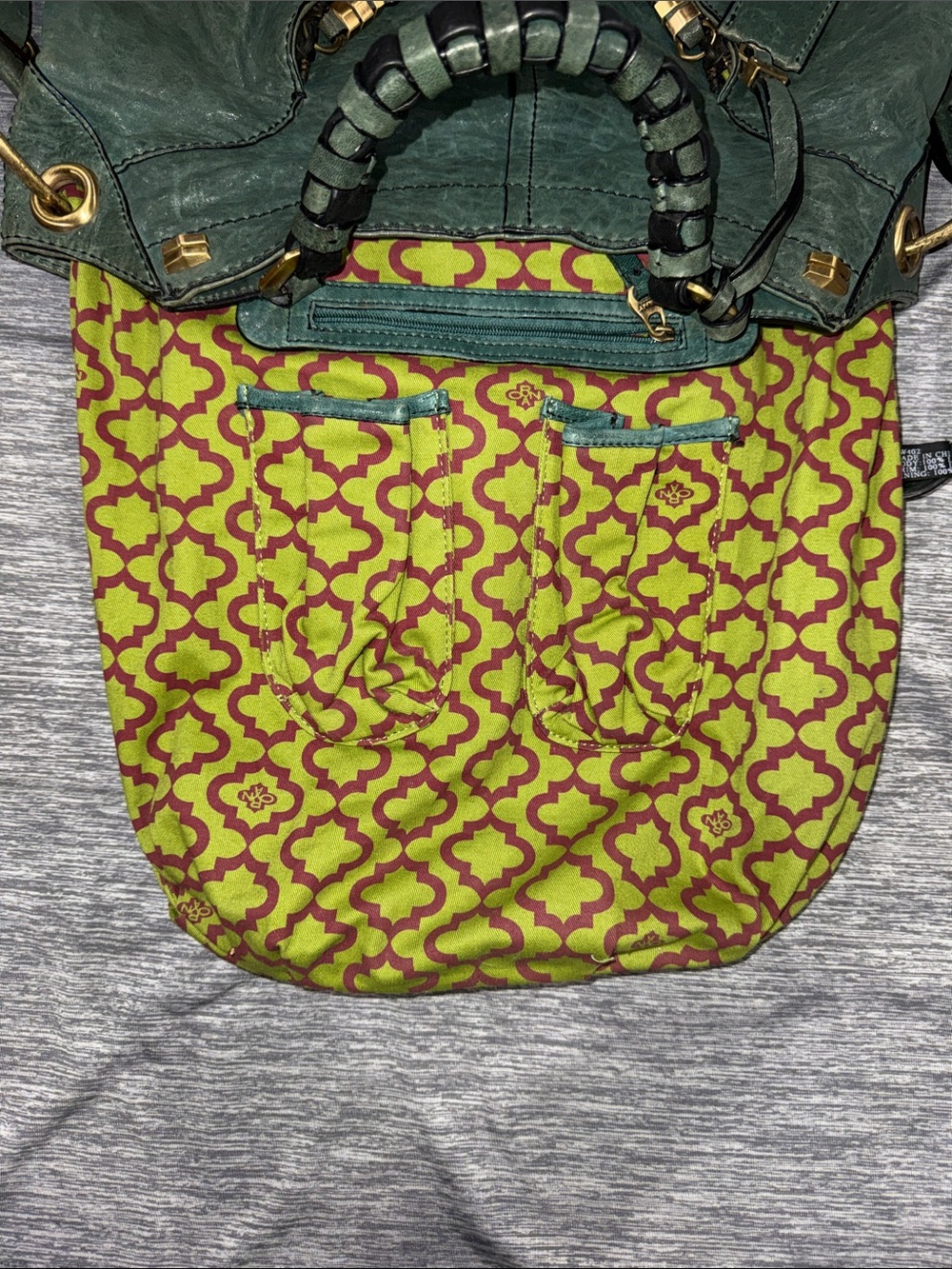 orYANY Dark Green Leather Shoulder Bag with Braided Handle and Brass Hardware - Picture 6 of 7